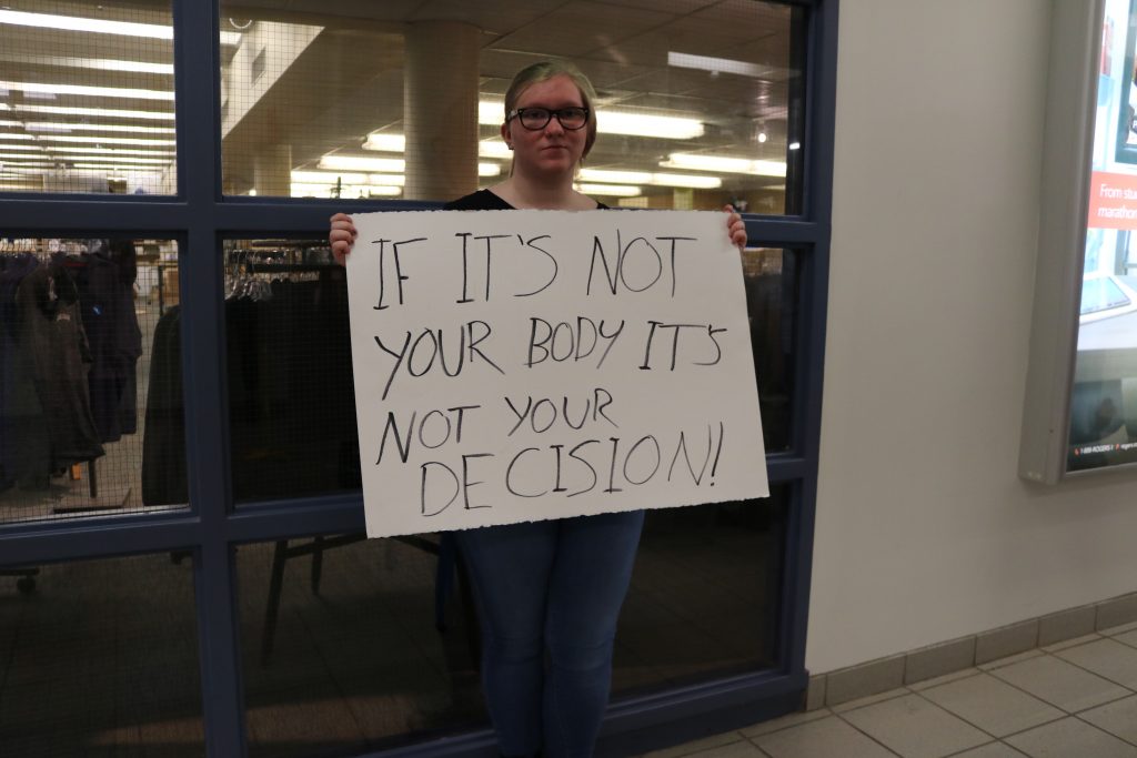 Sheridan student Samantha Morton made her sign as soon as CCBR arrived to protest their set up on Monday.