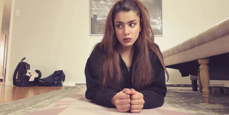 Doing Pilates at home. 